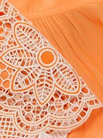 Esti Lace-Trim Split Neck Flutter-Sleeve Top