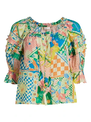 Garden Lula Patchwork Print Button-Front Top