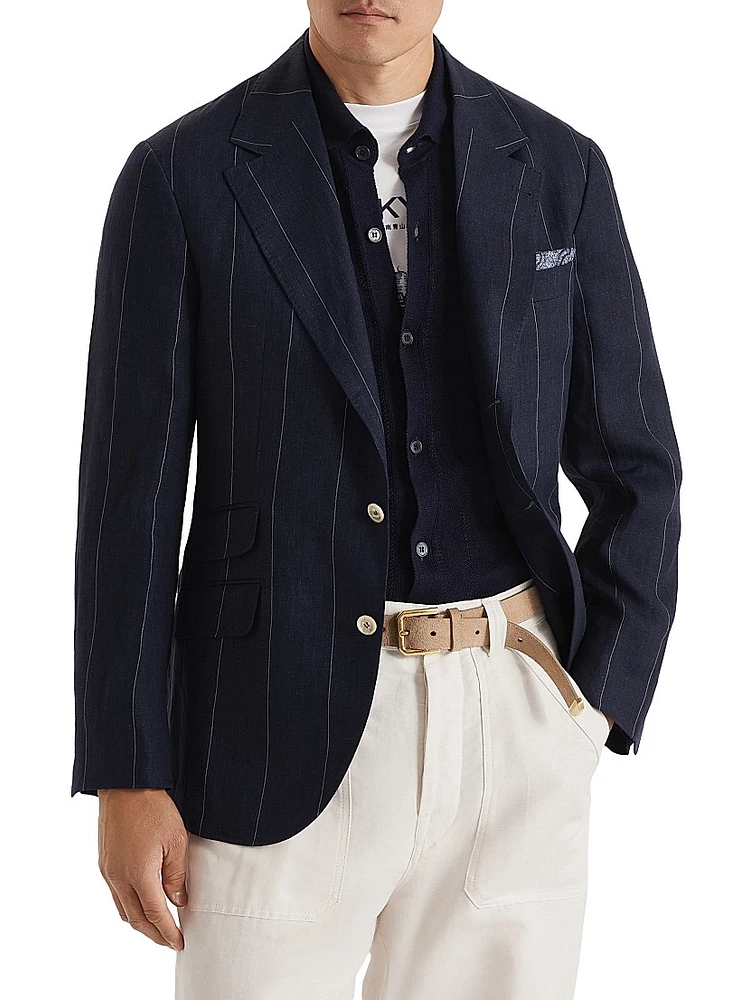 Linen Wide Chalk Stripe Deconstructed Cavallo Blazer