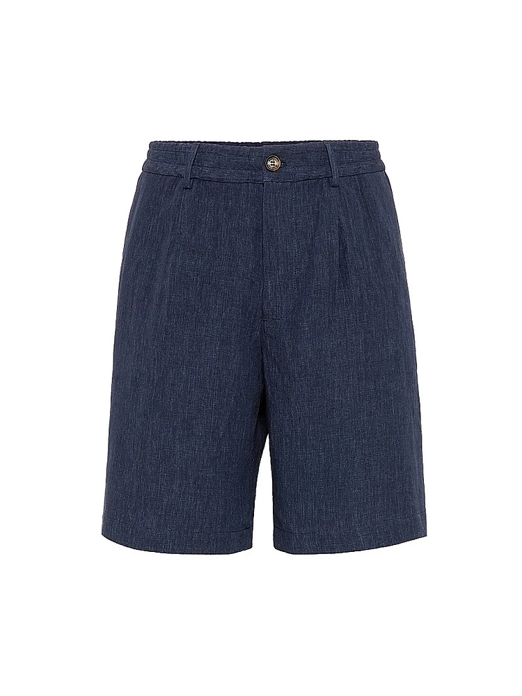Lightweight Délavé Linen Bermuda Shorts with Elasticated Waistband