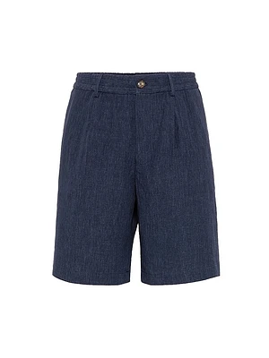 Lightweight Délavé Linen Bermuda Shorts with Elasticated Waistband
