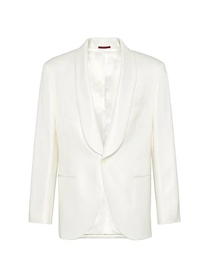 Silk Diagonal Tuxedo Jacket with Shawl Lapels and Piping