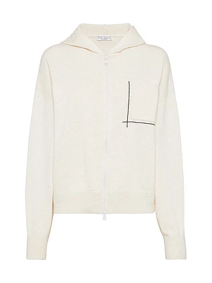 Virgin Wool Cashmere and Silk Hooded Cardigan