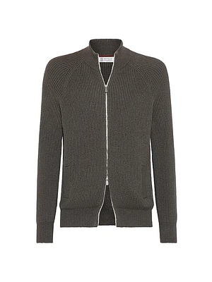 Malfilé Cotton English Rib Cardigan with Raglan Sleeves