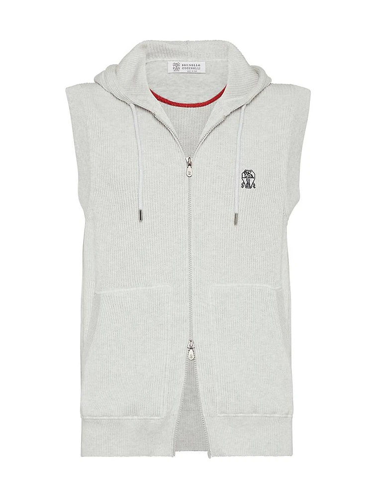 Cotton English Rib Knit Hooded Vest with Logo