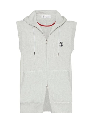 Cotton English Rib Knit Hooded Vest with Logo