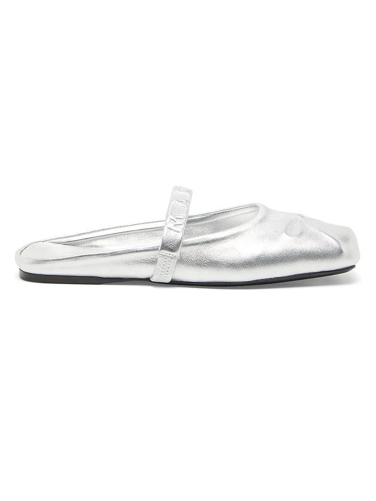 Sabot Bow-Embellished Metallic Leather Mary Jane Mules