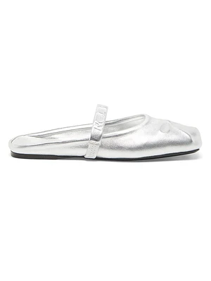 Sabot Bow-Embellished Metallic Leather Mary Jane Mules