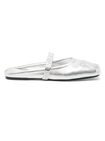 Sabot Bow-Embellished Metallic Leather Mary Jane Mules