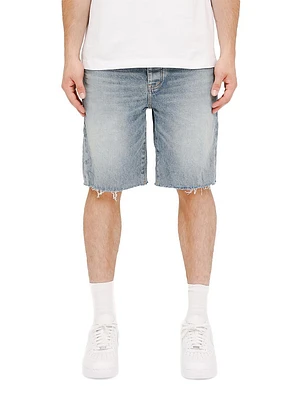 Cast Iron Raw-Edge Denim Shorts