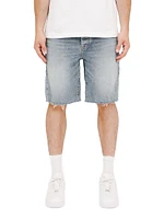 Cast Iron Raw-Edge Denim Shorts