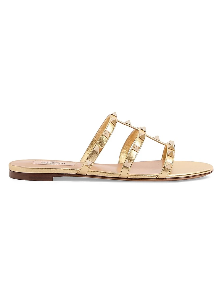 Rockstud Laminated Nappa Slide Sandals