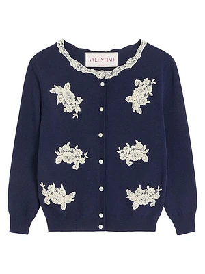 Embroidered Wool and Lace Cardigan