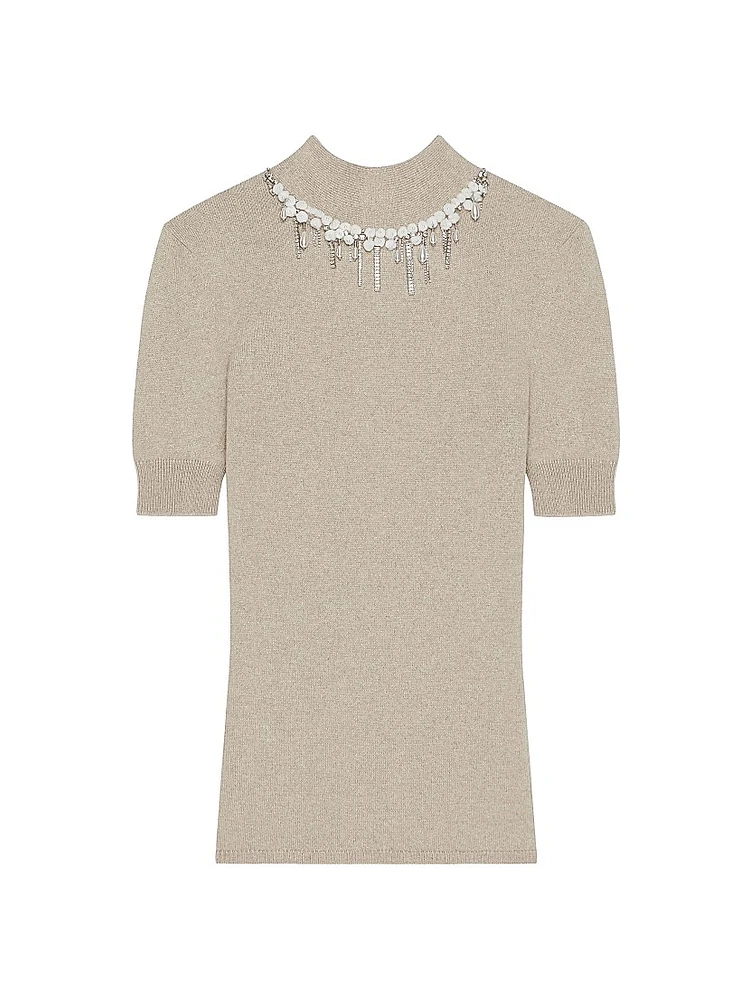 Sweater Wool and Cashmere with Crystals Pearls