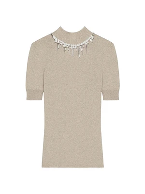 Sweater Wool and Cashmere with Crystals Pearls