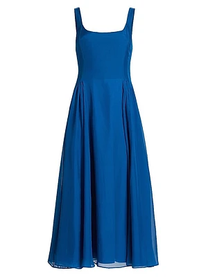 Madshuri Silk-Chiffon Scoopneck Midi-Dress
