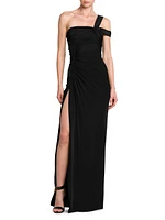 Knotted One-Shoulder Column Gown