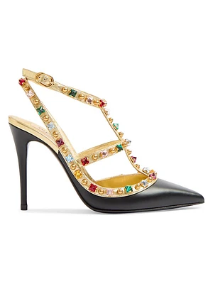 Rockstud Calfskin Pumps 100MM Crystals