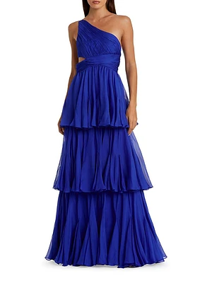 Tiered Chiffon One-Shoulder Gown
