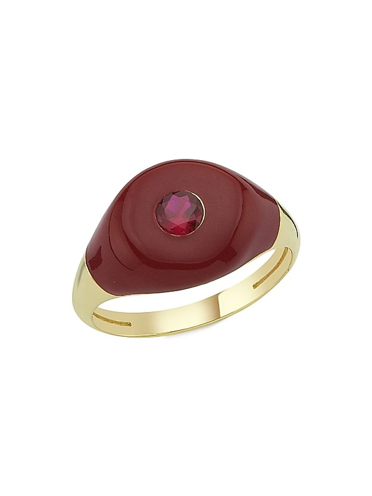Les Bonbons 14K Yellow Gold, Enamel & Ruby Ring
