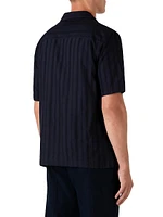 Embroidered Stripe Cotton Short-Sleeve Button-Front Shirt
