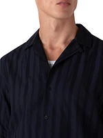 Embroidered Stripe Cotton Short-Sleeve Button-Front Shirt