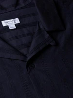 Embroidered Stripe Cotton Short-Sleeve Button-Front Shirt