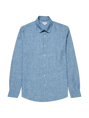 Chambray Linen Long Sleeve Button-Front Shirt