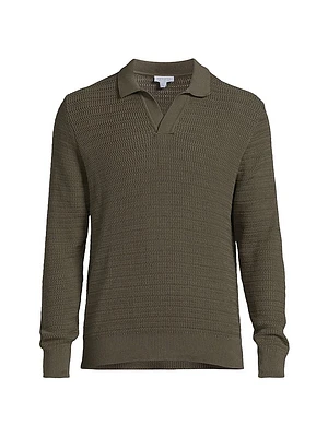 Textured Knit Cotton Split Neck Shirt