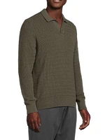 Textured Knit Cotton Split Neck Shirt