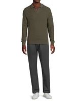 Textured Knit Cotton Split Neck Shirt