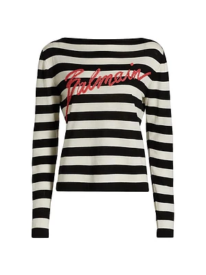 Logo-Embroidered Striped Wool Sweater