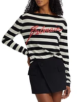 Logo-Embroidered Striped Wool Sweater