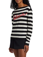 Logo-Embroidered Striped Wool Sweater