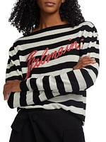 Logo-Embroidered Striped Wool Sweater
