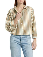 Jessie Striped Cotton Long-Sleeve Crop Top