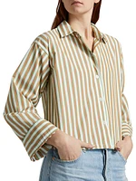 Jessie Striped Cotton Long-Sleeve Crop Top