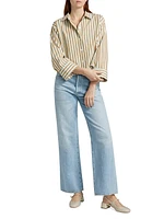 Jessie Striped Cotton Long-Sleeve Crop Top