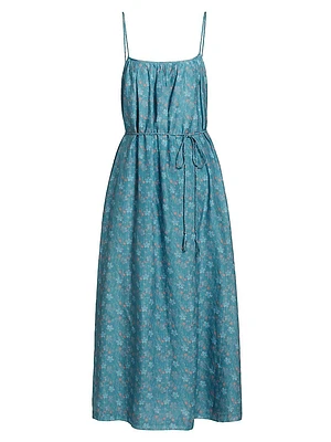 Vanna Floral Cotton & Silk Tie-Waist Midi-Dress