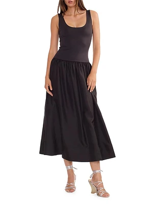 Mixed Media Dropwaist A-Line Midi-Dress