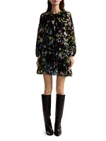Floral Silk Dropwaist Ruffled-Hem Minidress