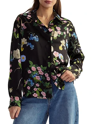 Floral Silk Button-Front Shirt