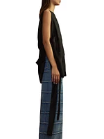 Sheer-Paneled Silk Side-Tie Sleeveless Blouse