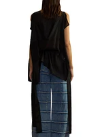 Sheer-Paneled Silk Side-Tie Sleeveless Blouse