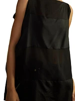 Sheer-Paneled Silk Side-Tie Sleeveless Blouse