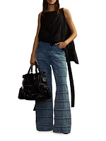 Sheer-Paneled Silk Side-Tie Sleeveless Blouse
