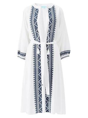 Embroidered Cotton-Linen Cover-Up Caftan