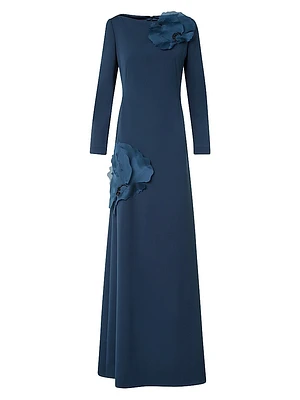 Crepe Appliqué Silk Gown