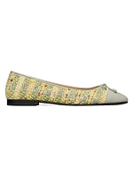 Tweed & Leather Cap-Toe Ballet Flats