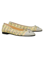 Tweed & Leather Cap-Toe Ballet Flats